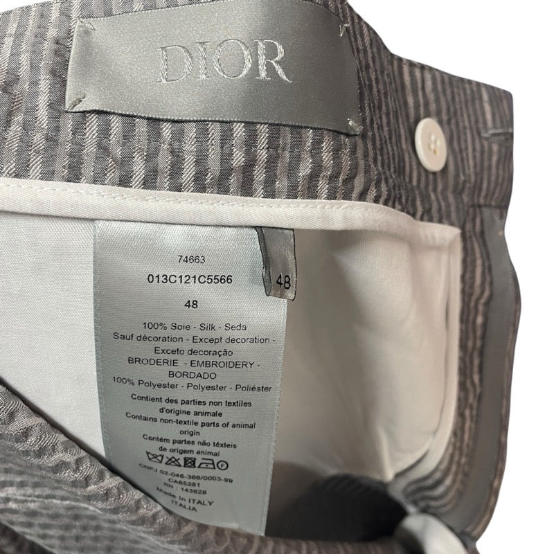 クリスチャン・ディオール Christian Dior ロゴ刺繍ストライプショートパンツ 013C121C5566 グレー シルク メンズ ショートパンツ
