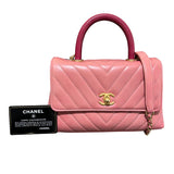 シャネル CHANEL ココハンドルXS Vステッチ ピンク/GD金具 カーフスキン/リザード レディース ハンドバッグ