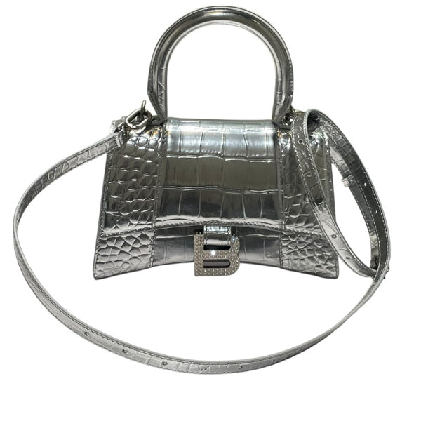 美品 BALENCIAGA アワーグラス ショルダーバッグ ハンドバッグ バレンシアガ BALENCIAGA アワーグラスXS 592833 シルバー、ライン