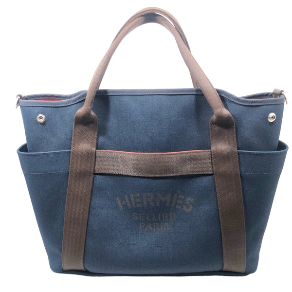 エルメス HERMES サックドパンサージュ C刻印 ネイビー/オレンジ トワルアッシュ メンズ トートバッグ