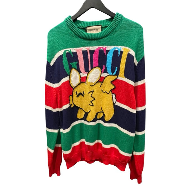グッチ GUCCI ロゴデザインニットセーター 736021 グリーン コットン メンズ セーター