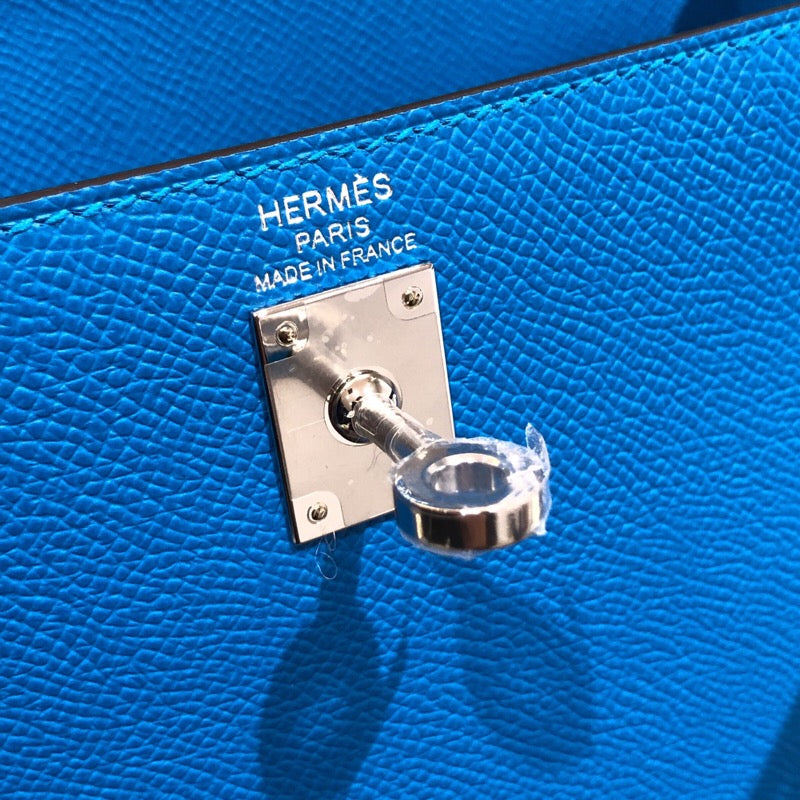 エルメス HERMES ケリー25 外縫い トリコロール B刻印 ブルーフランス/ブルーサフィール/ブラック エプソン レディース ハンドバッグ