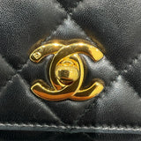 シャネル CHANEL マトラッセ レザーショルダーフラップバッグ ブラック/ゴールド ラムスキン レディース ショルダーバッグ