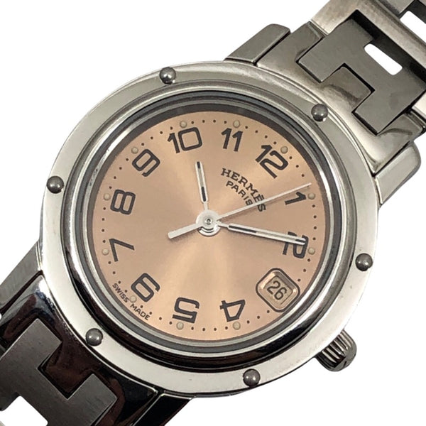 エルメス HERMES クリッパー CL4.210 ピンク SS クオーツ レディース 腕時計