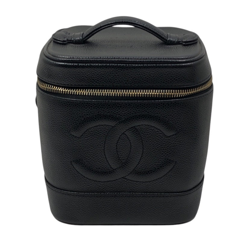 シャネル CHANEL ココマークバニティ A01998 9番台 ブラック×ゴールド金具 キャビアスキン レディース ハンドバッグ