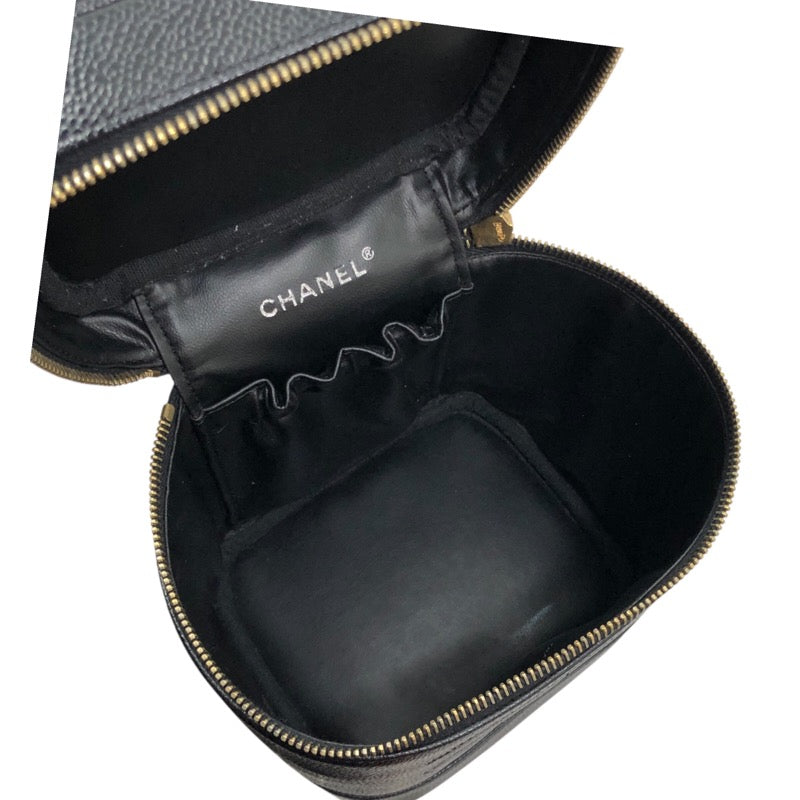 シャネル CHANEL ココマークバニティ A01998 9番台 ブラック×ゴールド金具 キャビアスキン レディース ハンドバッグ