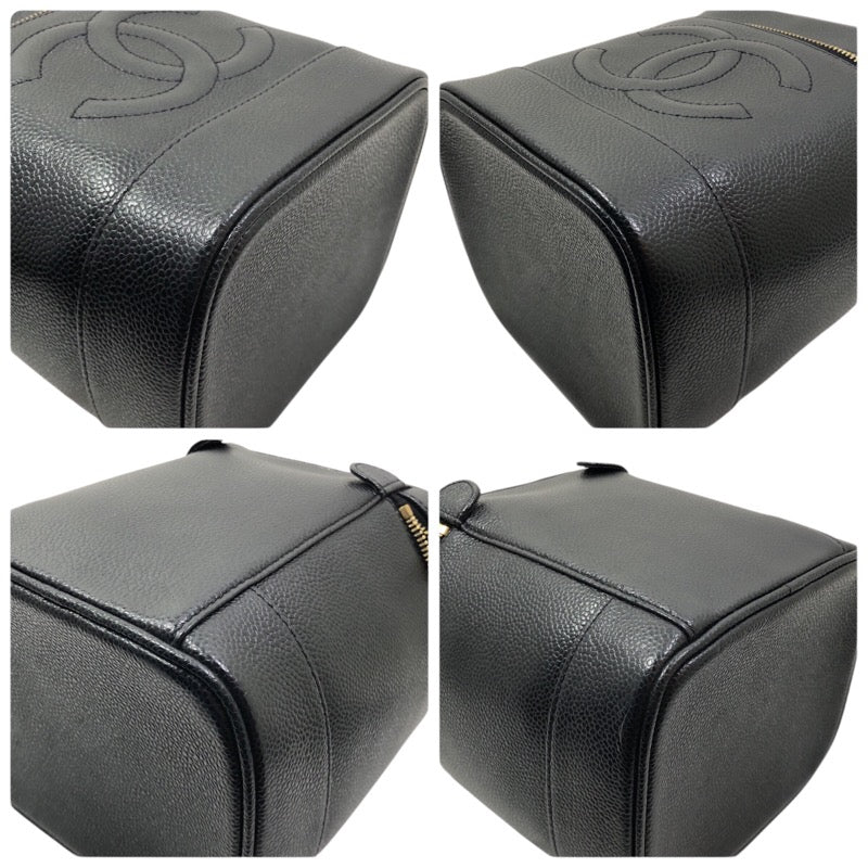 シャネル CHANEL ココマークバニティ A01998 9番台 ブラック×ゴールド金具 キャビアスキン レディース ハンドバッグ