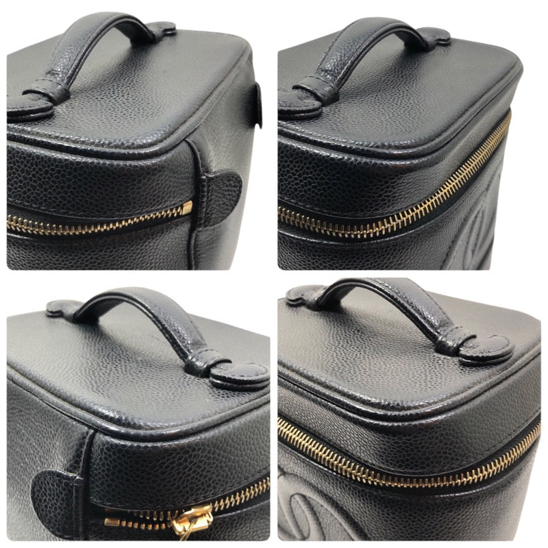 シャネル CHANEL ココマークバニティ A01998 9番台 ブラック×ゴールド金具 キャビアスキン レディース ハンドバッグ