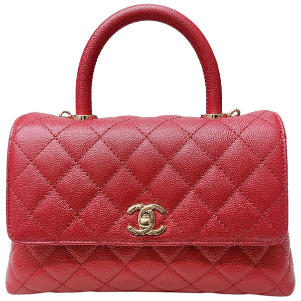シャネル CHANEL ココハンドルXS A92990 レッド　ゴールド金具 キャビアスキン レディース ハンドバッグ