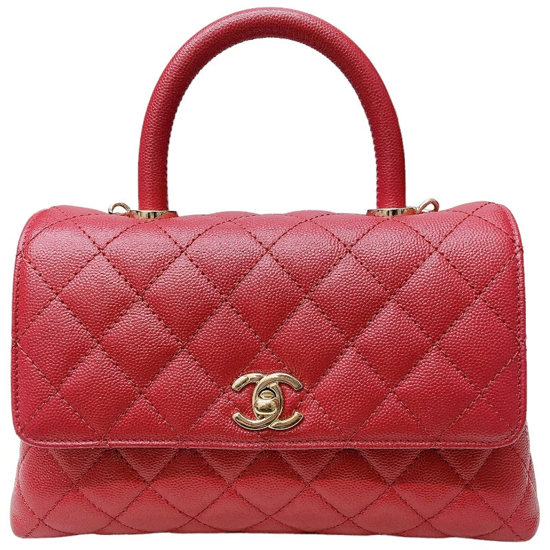 シャネル CHANEL ココハンドルXS A92990 レッド　ゴールド金具 キャビアスキン レディース ハンドバッグ