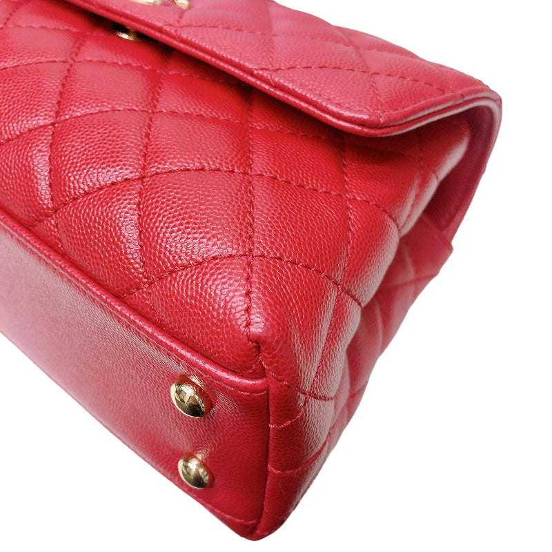 シャネル CHANEL ココハンドルXS A92990 レッド　ゴールド金具 キャビアスキン レディース ハンドバッグ