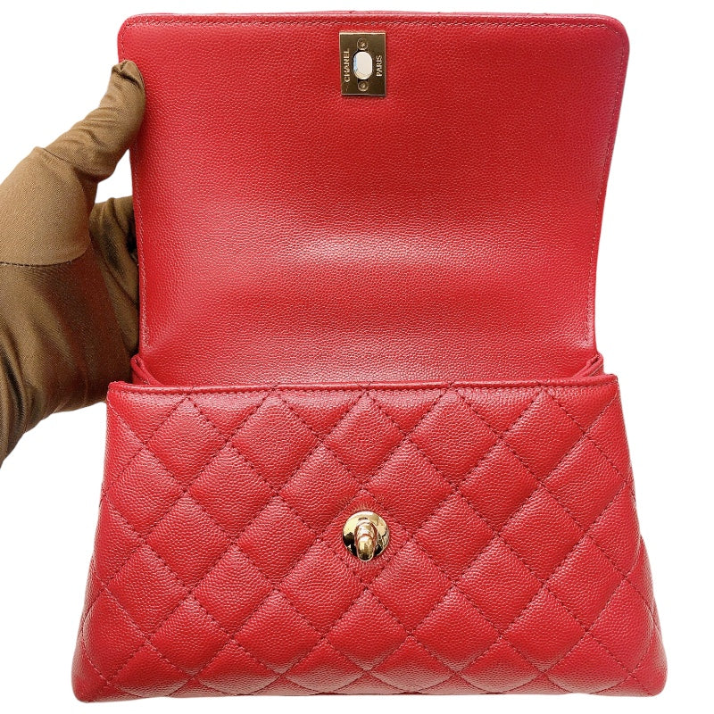 シャネル CHANEL ココハンドルXS A92990 レッド　ゴールド金具 キャビアスキン レディース ハンドバッグ