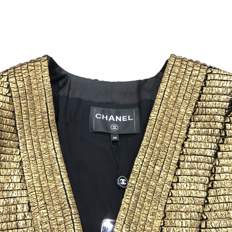 シャネル CHANEL スカラベボタンコーティングノーカラージャケット P61936 ゴールド ウール レディース ノーカラージャケット