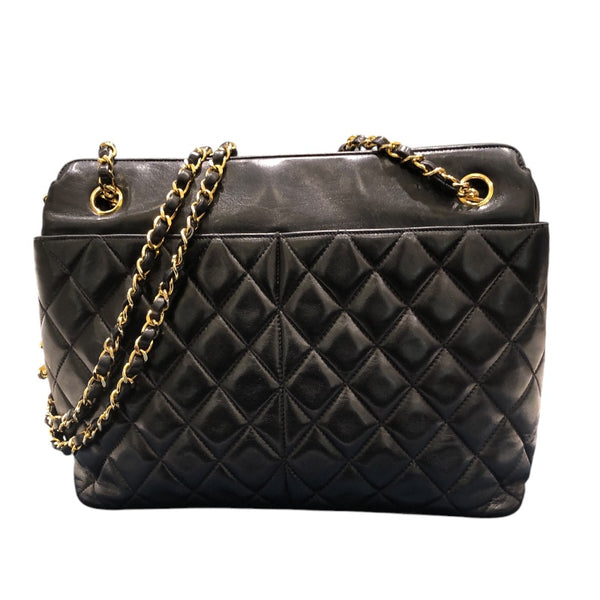 シャネル CHANEL マトラッセチェーントート ブラック ゴールド金具 ラム レディース ショルダーバッグ