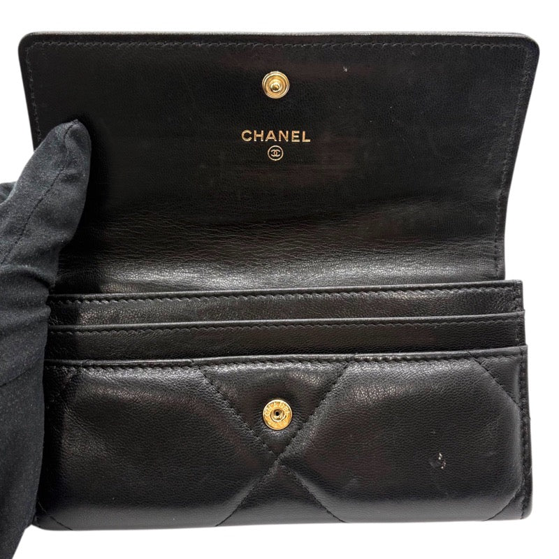 シャネル CHANEL CHANEL19 フラップウォレット AP0953 ブラック ゴールド金具 ラムスキン レディース 長財布