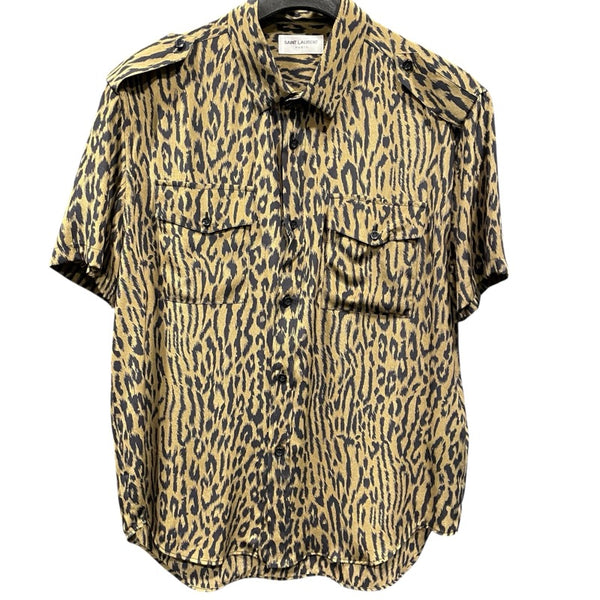 サンローラン SAINT LAURENT 総柄シルク半袖シャツ 663673 ベージュ シルク メンズ 半袖シャツ