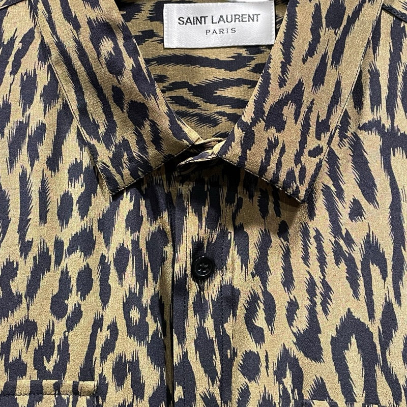 サンローラン SAINT LAURENT 総柄シルク半袖シャツ 663673 ベージュ シルク メンズ 半袖シャツ