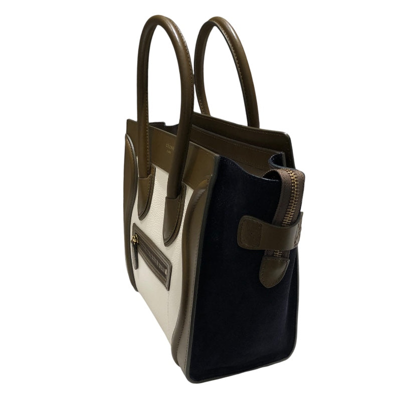 セリーヌ CELINE ラゲージマイクロショッパー ネイビー ホワイト カーフ レディース ハンドバッグ