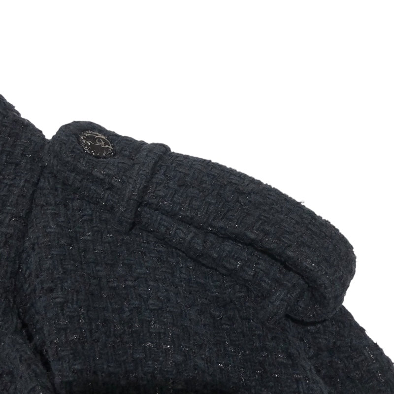 シャネル CHANEL ラメツイードピーコート P7338 ブラック コットン レディース ピーコート