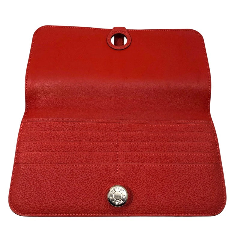 エルメス HERMES ドゴンロングジップ D刻印 ルージュピヴォワンヌ トゴ レディース 長財布