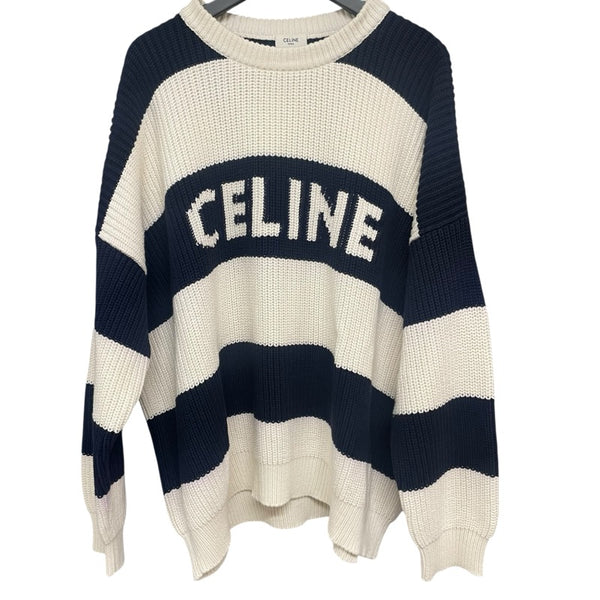 セリーヌ CELINE ボーダーロゴニットセーター 2ADCW481Y ネイビー コットン メンズ セーター