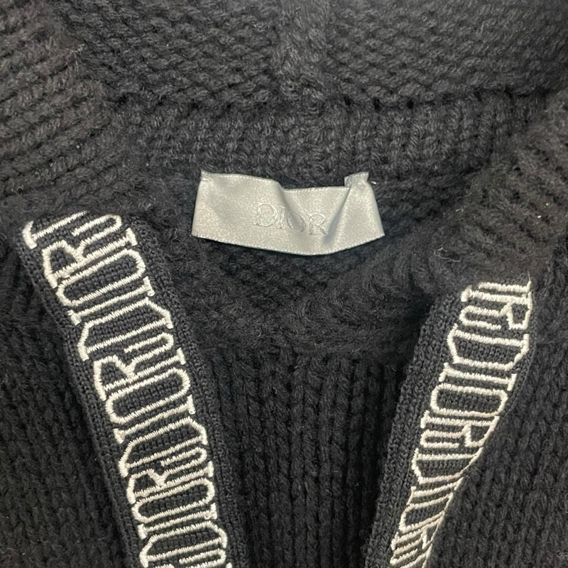 クリスチャン・ディオール Christian Dior x SHAWN STUSSY フラワー刺繍ニットパーカー 033M627AT168 ブラック ウール メンズ パーカー