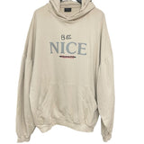 バレンシアガ BALENCIAGA BE NICEプリントダメージ加工パーカー ベージュ コットン メンズ パーカー