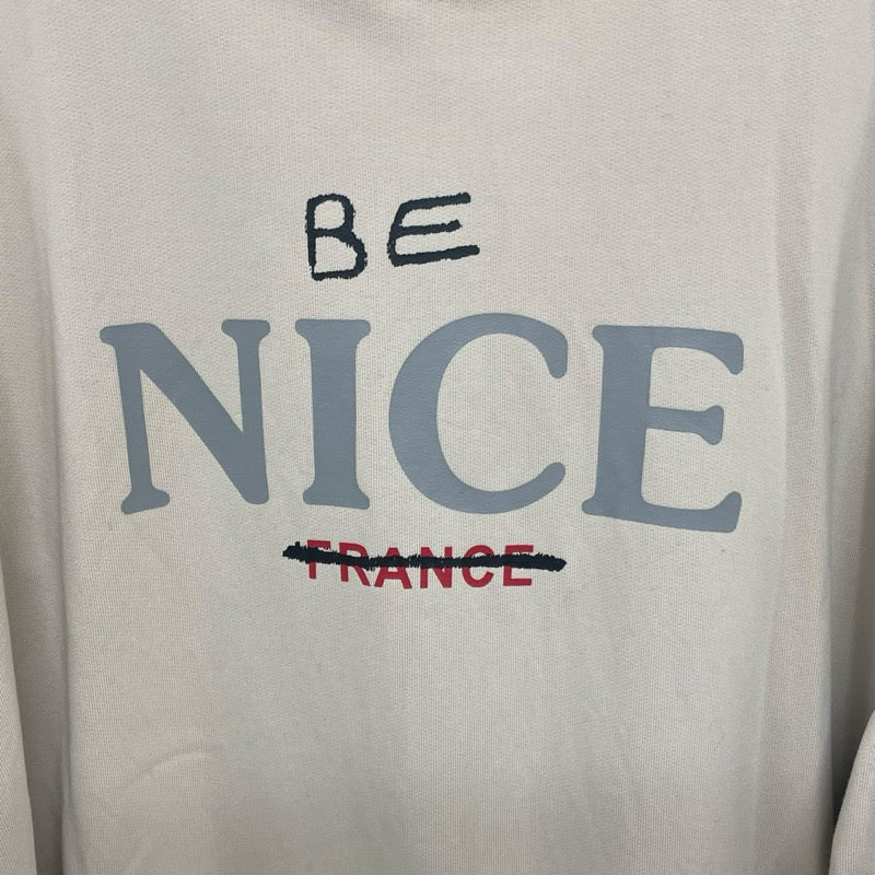 バレンシアガ BALENCIAGA BE NICEプリントダメージ加工パーカー ベージュ コットン メンズ パーカー