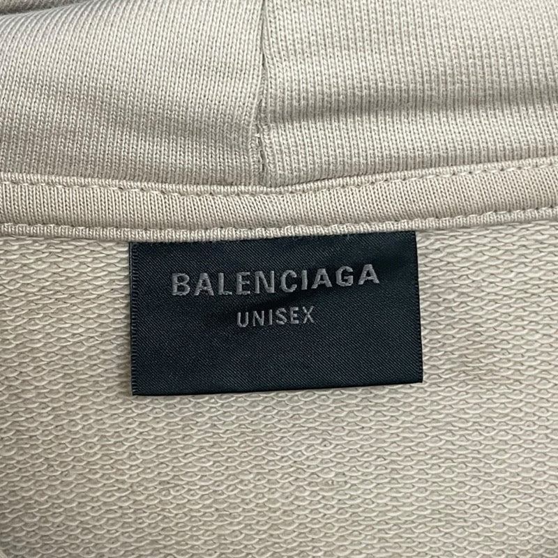 バレンシアガ BALENCIAGA BE NICEプリントダメージ加工パーカー ベージュ コットン メンズ パーカー