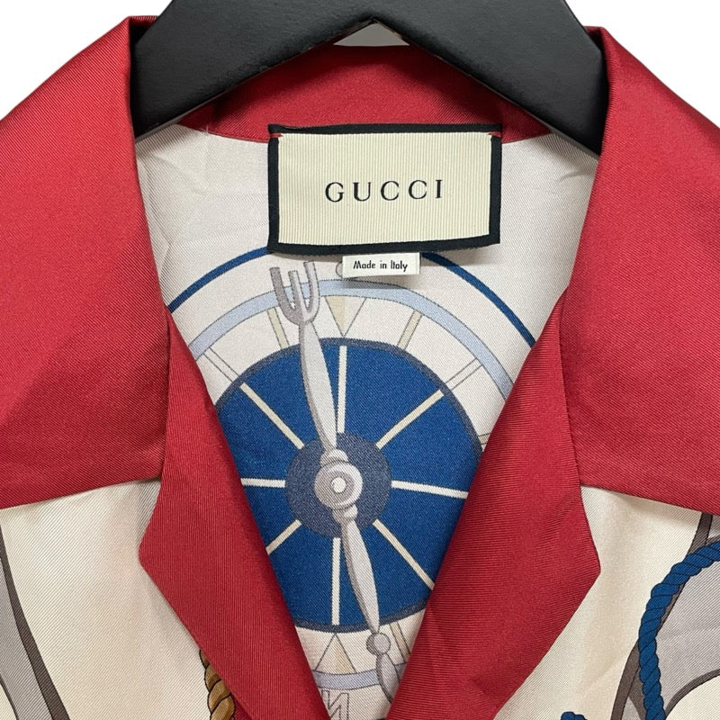 グッチ GUCCI 総柄シルクオープンカラーシャツ 604110 クリーム シルク メンズ 半袖シャツ