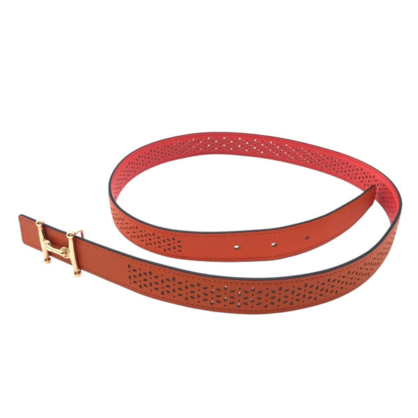 エルメス HERMES モールＨベルト80cm U刻 オレンジ・ローズテキサス スイフト・エプソン レディース ベルト