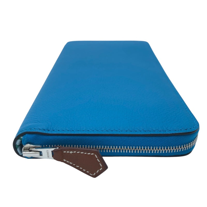 エルメス HERMES アザップロングシルクイン W刻 ブルーフリーダ　SV金具 エバーカラー レディース 長財布