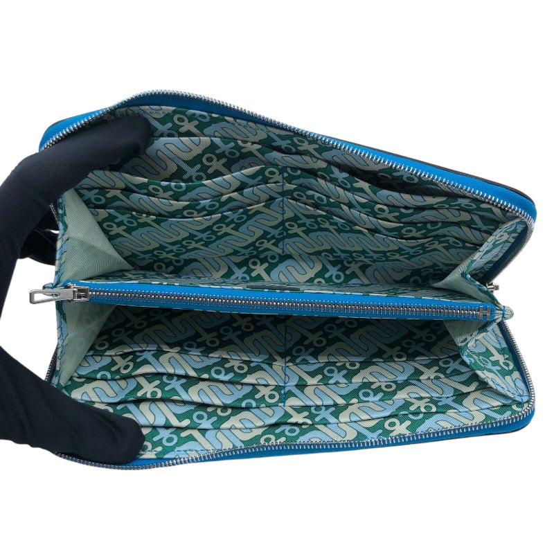 エルメス HERMES アザップロングシルクイン W刻 ブルーフリーダ　SV金具 エバーカラー レディース 長財布