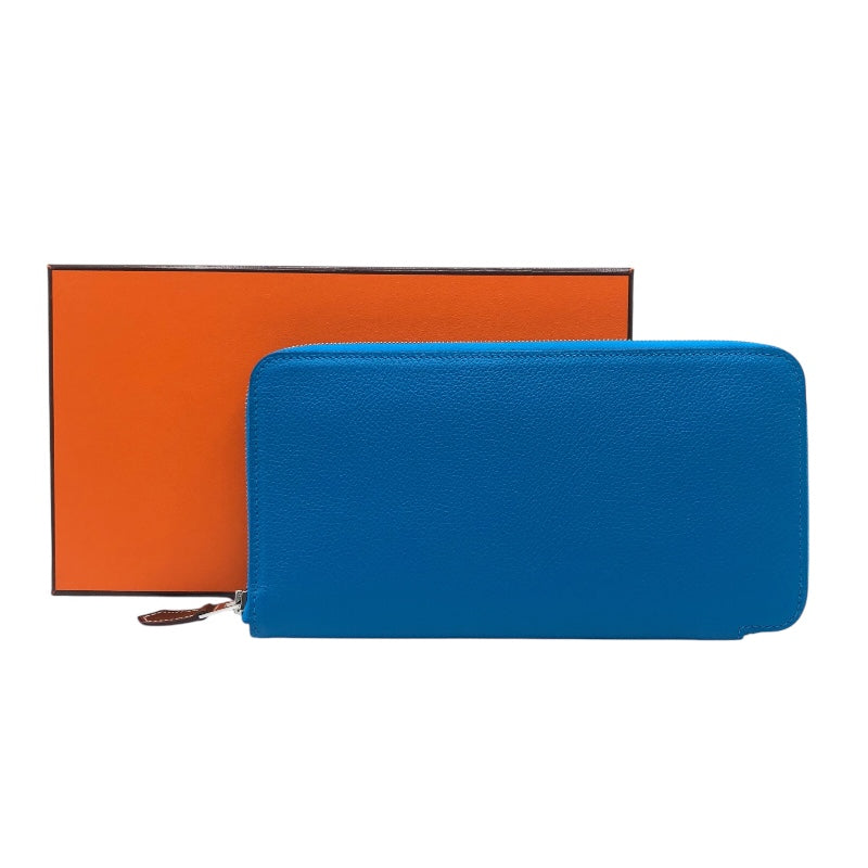エルメス HERMES アザップロングシルクイン W刻 ブルーフリーダ　SV金具 エバーカラー レディース 長財布