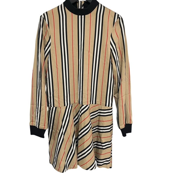 バーバリーロンドン  BURBERRY LONDON ストライプ長袖ワンピース 8011193 ベージュ コットン レディース ワンピース