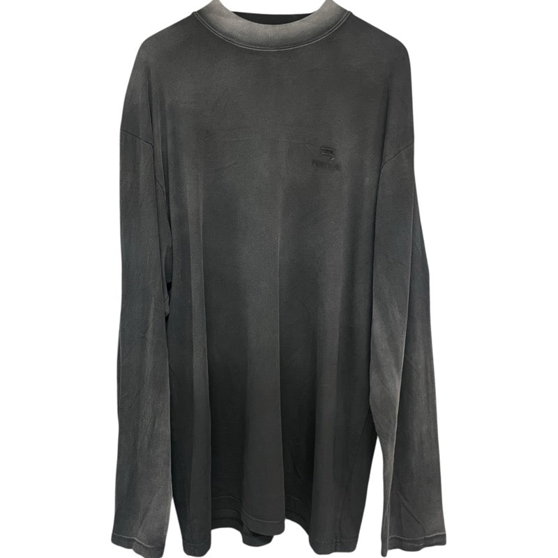 バレンシアガ BALENCIAGA ロゴ刺繍長袖Tシャツ 657058 ブラック コットン メンズ 長袖Ｔシャツ
