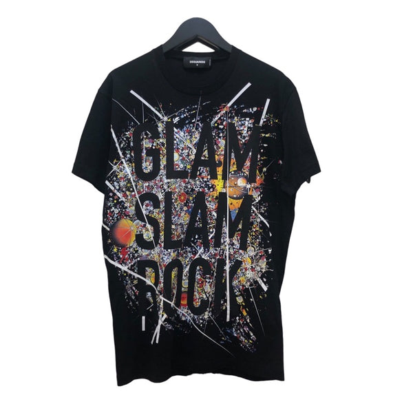 ディースクエアード DSQUARED GLAM SLAM ROCK ビジュー装飾Tシャツ S74GD0239 ブラック コットン メンズ 半袖Ｔシャツ