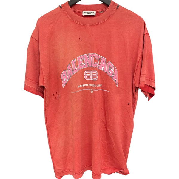 バレンシアガ BALENCIAGA ロゴプリントTシャツ 612965 レッド コットン メンズ 半袖Ｔシャツ
