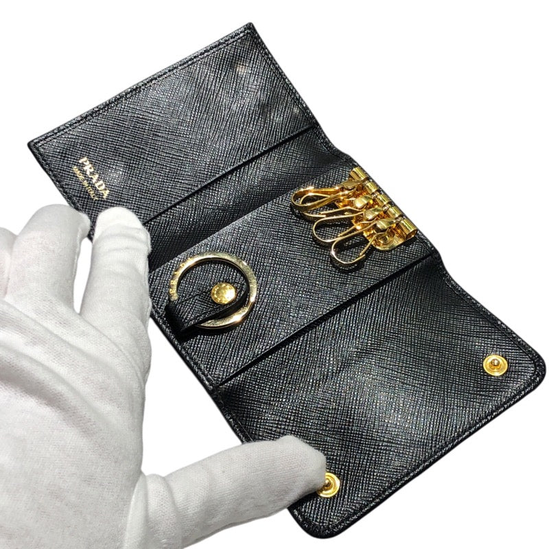 プラダ PRADA 4連キーケース ブラック ゴールド金具 サフィアーノレザー メンズ キーケース