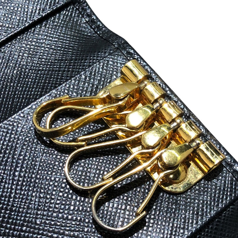 プラダ PRADA 4連キーケース ブラック ゴールド金具 サフィアーノレザー メンズ キーケース