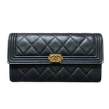 シャネル CHANEL ボーイシャネル　ロングフラップウォレット A80286 メタリックブルー カーフ レディース 長財布
