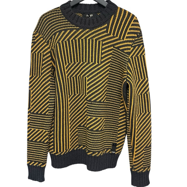 フェンディ FENDI FFロゴジャガードニットセーター FAE549 イエロー ウール メンズ セーター