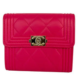 シャネル CHANEL ボーイシャネル 3つ折り財布 A80734 ホットピンク×ゴールド金具 ラムレザー レディース 三つ折り財布