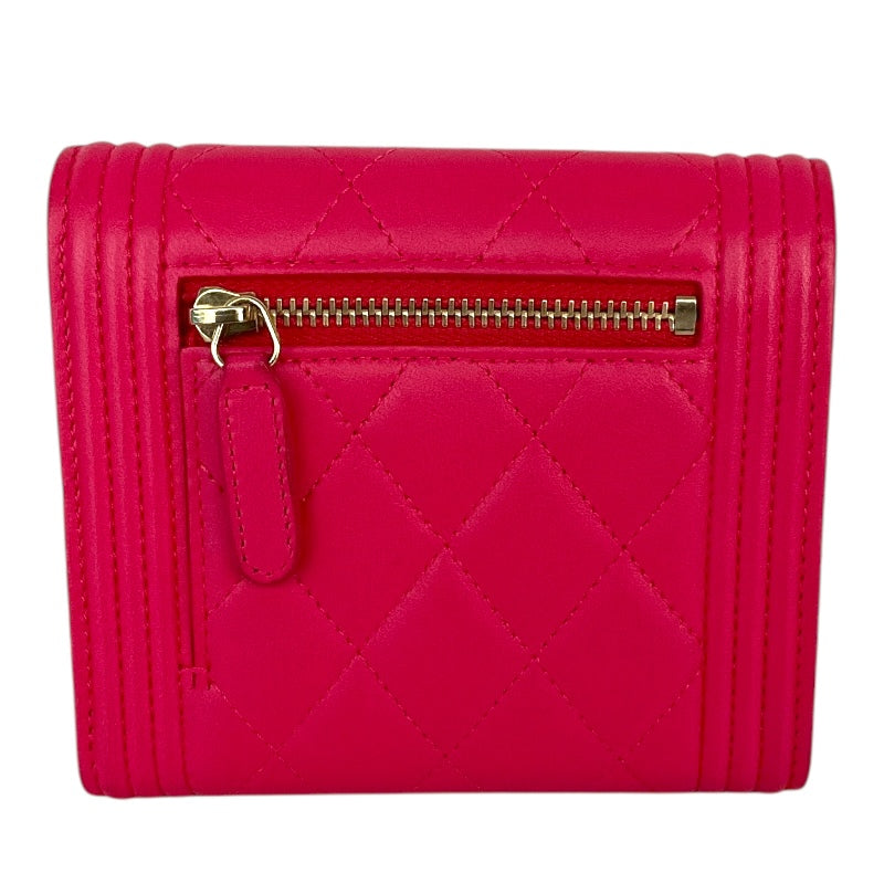 シャネル CHANEL ボーイシャネル 3つ折り財布 A80734 ホットピンク×ゴールド金具 ラムレザー レディース 三つ折り財布