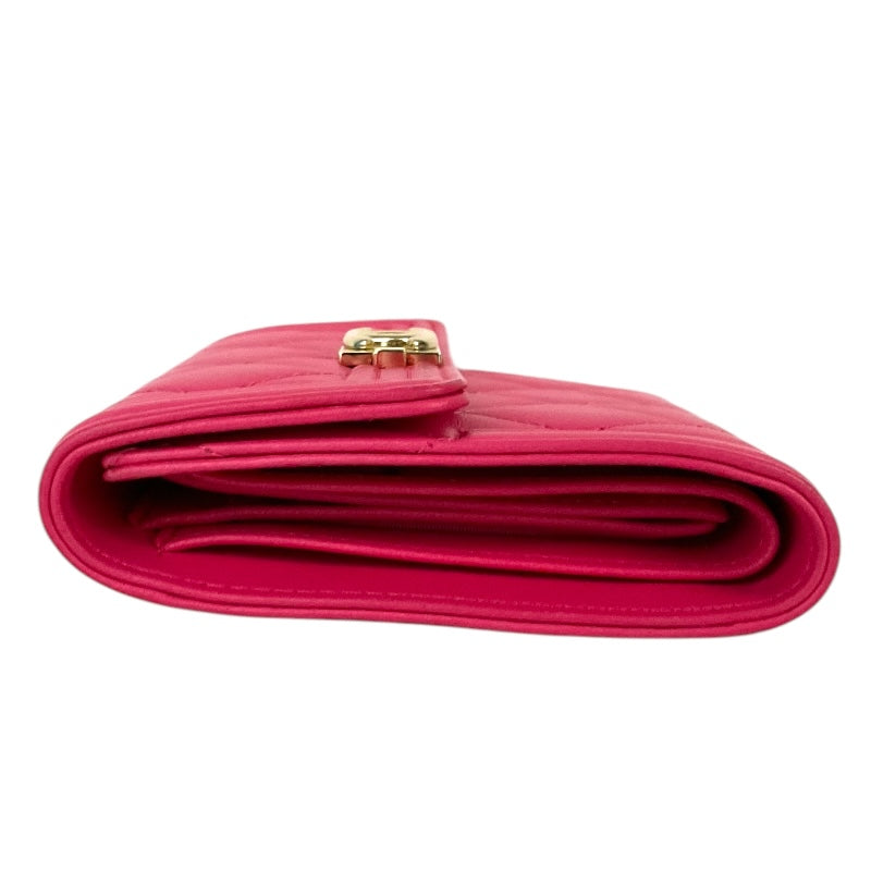 シャネル CHANEL ボーイシャネル 3つ折り財布 A80734 ホットピンク×ゴールド金具 ラムレザー レディース 三つ折り財布