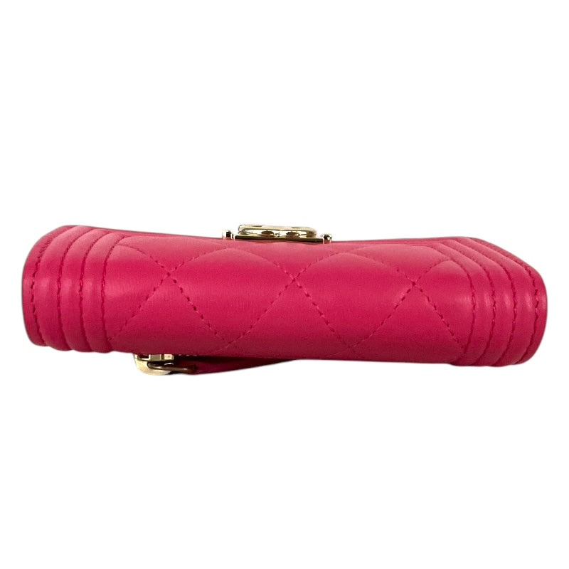 シャネル CHANEL ボーイシャネル 3つ折り財布 A80734 ホットピンク×ゴールド金具 ラムレザー レディース 三つ折り財布