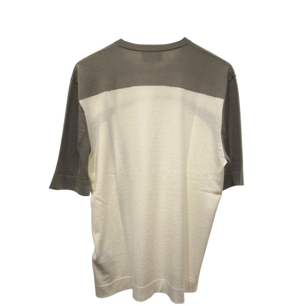エルメス HERMES カシミヤ混デザインニットTシャツ グレー・ホワイト 綿85% カシミヤ15% レディース 半袖Ｔシャツ