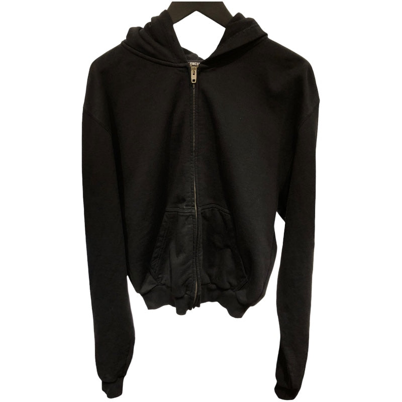 バレンシアガ BALENCIAGA バックロゴ クロップドパーカー 697949 ブラック コットン レディース パーカー