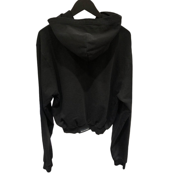 バレンシアガ BALENCIAGA バックロゴ クロップドパーカー 697949 ブラック コットン レディース パーカー