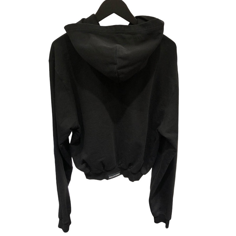 バレンシアガ BALENCIAGA バックロゴ クロップドパーカー 697949 ブラック コットン レディース パーカー